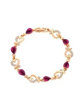 14K Gold Plated Heart Link Bracelet Crystal Rhinestone Love Minimalist Jewelry